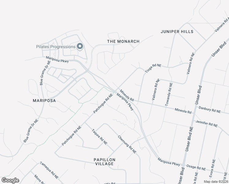 map of restaurants, bars, coffee shops, grocery stores, and more near Mariposa Parkway in Rio Rancho