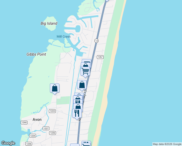 map of restaurants, bars, coffee shops, grocery stores, and more near 40125 North Carolina 12 in Avon