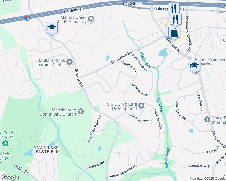 map of restaurants, bars, coffee shops, grocery stores, and more near 12122 Brownestone View Drive in Charlotte