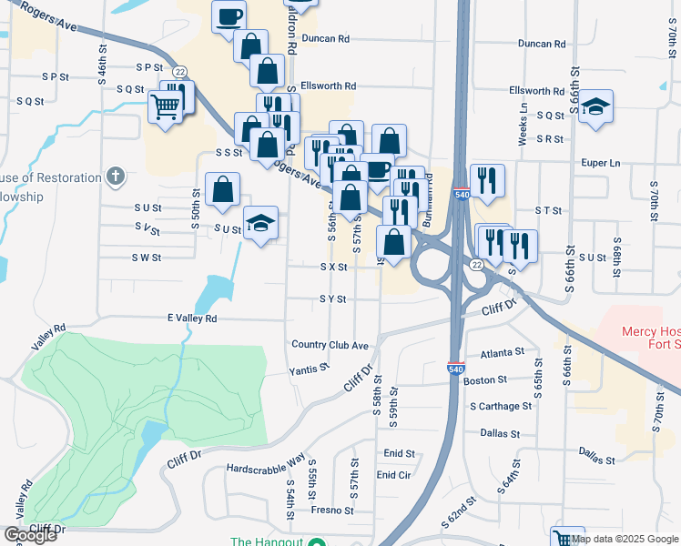map of restaurants, bars, coffee shops, grocery stores, and more near 2401 South 56th Street in Fort Smith