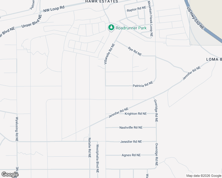 map of restaurants, bars, coffee shops, grocery stores, and more near Villanelle Road Northeast in Rio Rancho