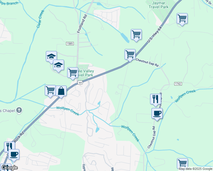 map of restaurants, bars, coffee shops, grocery stores, and more near 107 Morningside Lane in Hendersonville