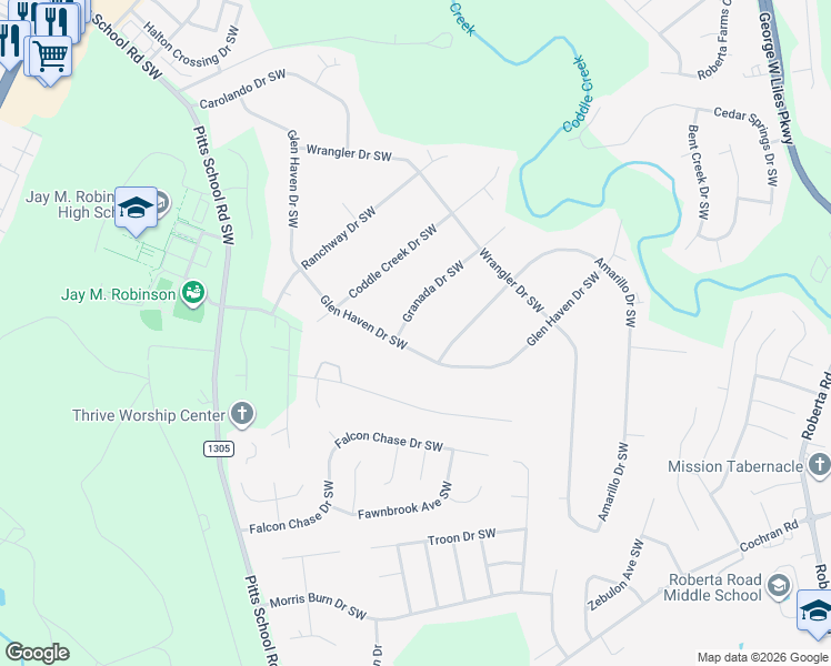 map of restaurants, bars, coffee shops, grocery stores, and more near 4346 Granada Drive Southwest in Concord