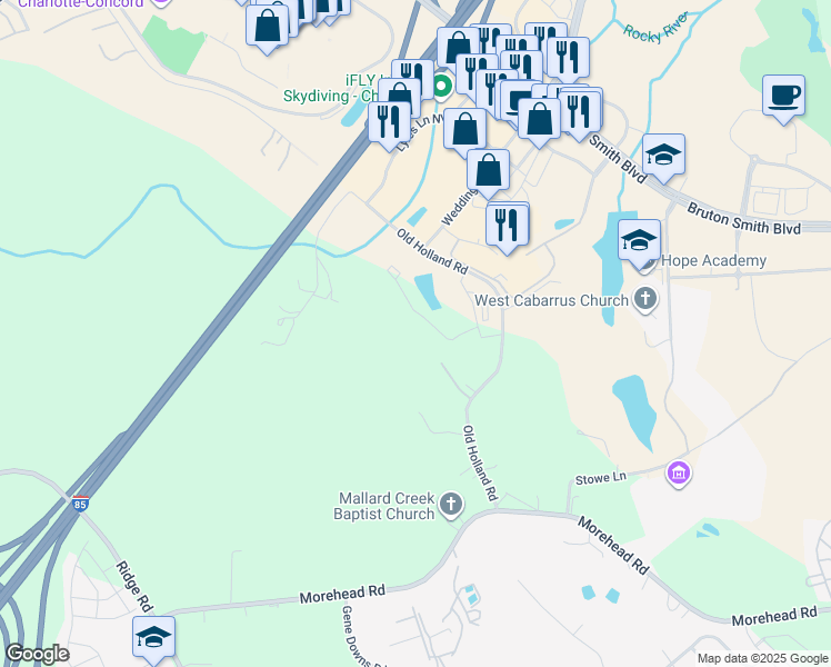 map of restaurants, bars, coffee shops, grocery stores, and more near 8255 Old Holland Road in Charlotte