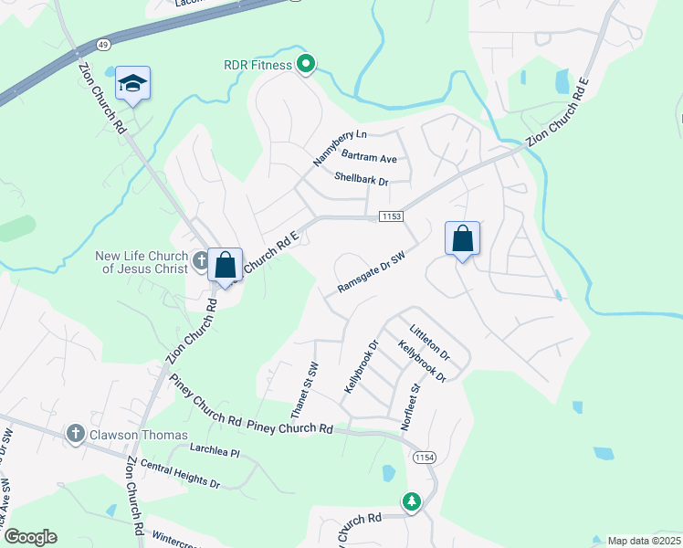 map of restaurants, bars, coffee shops, grocery stores, and more near 4217 Broadstairs Drive Southwest in Concord
