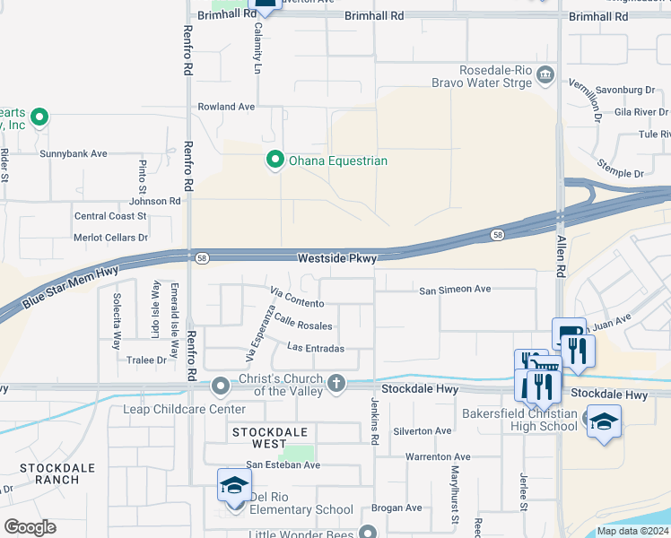 map of restaurants, bars, coffee shops, grocery stores, and more near 13808 Via La Madera in Bakersfield