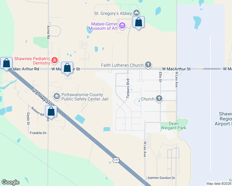 map of restaurants, bars, coffee shops, grocery stores, and more near 2313 Whispering Pine Boulevard in Shawnee