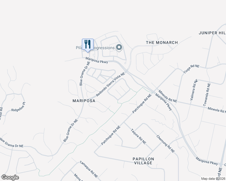 map of restaurants, bars, coffee shops, grocery stores, and more near 2612 La Luz Circle Northeast in Rio Rancho