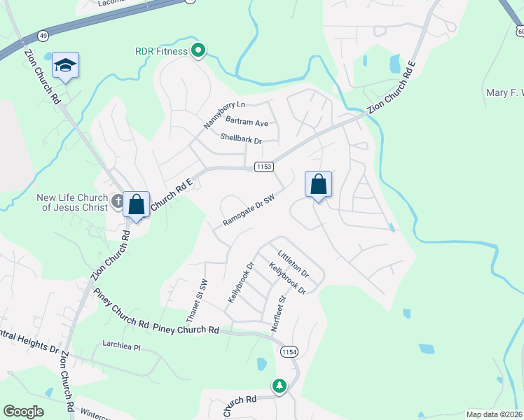 map of restaurants, bars, coffee shops, grocery stores, and more near 990 Ramsgate Drive Southwest in Concord
