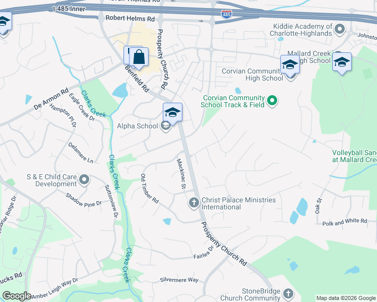 map of restaurants, bars, coffee shops, grocery stores, and more near 5132 Stone Park Drive in Charlotte