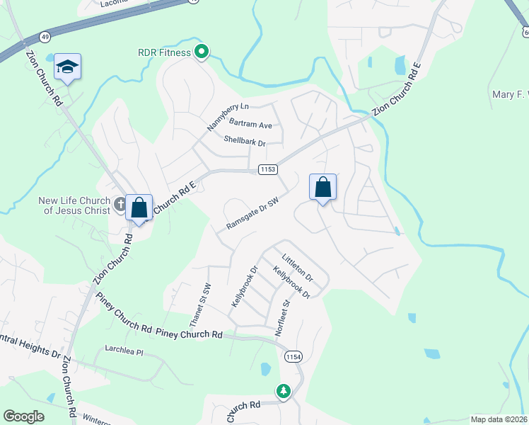 map of restaurants, bars, coffee shops, grocery stores, and more near 990 Ramsgate Drive Southwest in Concord