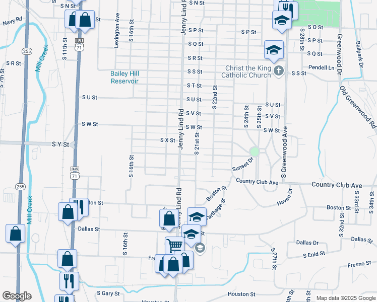 map of restaurants, bars, coffee shops, grocery stores, and more near 2500 Jenny Lind Road in Fort Smith