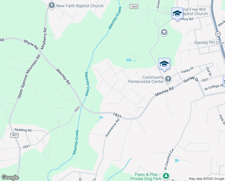 map of restaurants, bars, coffee shops, grocery stores, and more near 301 Bennington Drive in Stanley