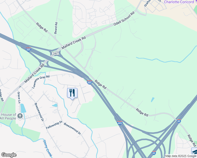 map of restaurants, bars, coffee shops, grocery stores, and more near 12801 Mallard Creek Road in Charlotte