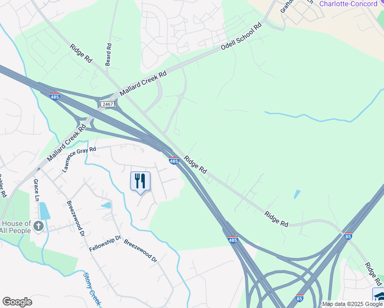 map of restaurants, bars, coffee shops, grocery stores, and more near 12801 Mallard Creek Road in Charlotte
