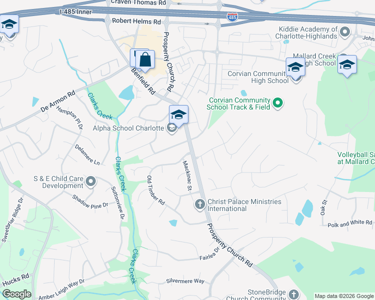 map of restaurants, bars, coffee shops, grocery stores, and more near 5132 Stone Park Drive in Charlotte