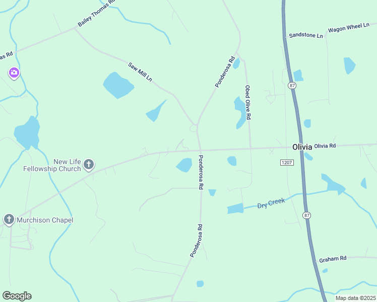 map of restaurants, bars, coffee shops, grocery stores, and more near Olivia Road in Sanford