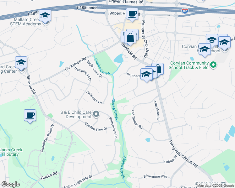 map of restaurants, bars, coffee shops, grocery stores, and more near 4511 Avalon Forest Lane in Charlotte