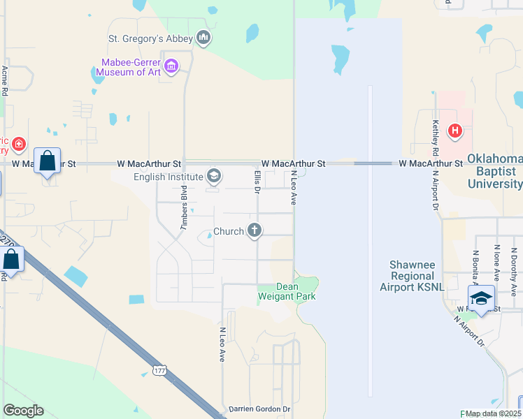 map of restaurants, bars, coffee shops, grocery stores, and more near 1738 West University Avenue in Shawnee