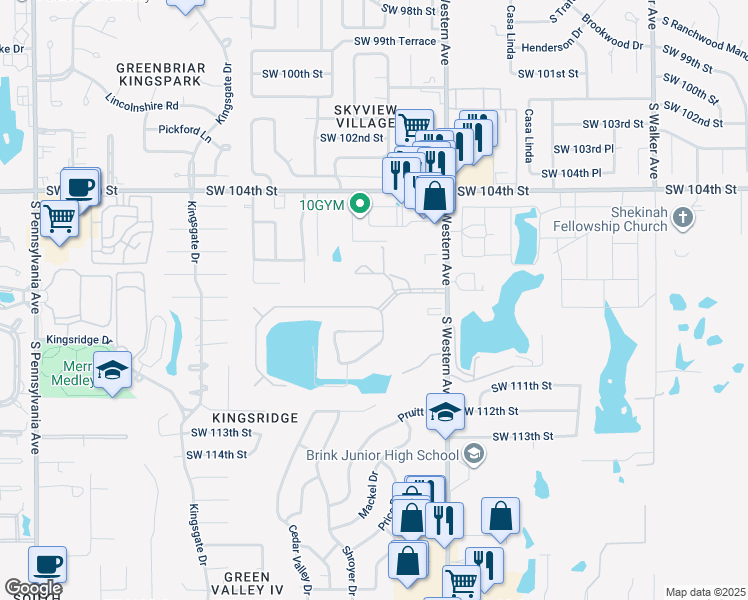map of restaurants, bars, coffee shops, grocery stores, and more near 1001 Southwest 107th Street in Oklahoma City
