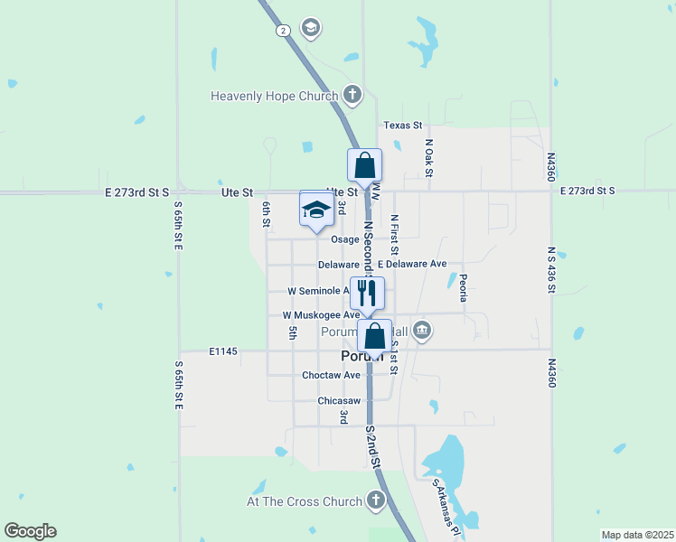 map of restaurants, bars, coffee shops, grocery stores, and more near 304 3rd in Porum