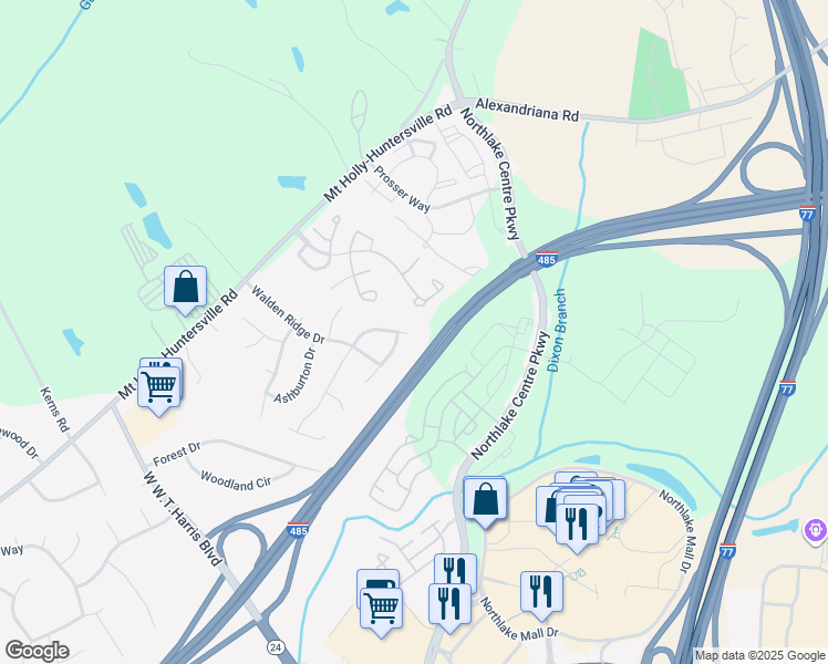 map of restaurants, bars, coffee shops, grocery stores, and more near 10029 Dauphine Drive in Charlotte