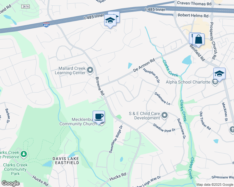 map of restaurants, bars, coffee shops, grocery stores, and more near 11902 Brownestone View Drive in Charlotte