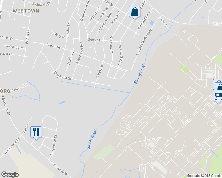 map of restaurants, bars, coffee shops, grocery stores, and more near 2004 Stephens Court in Goldsboro