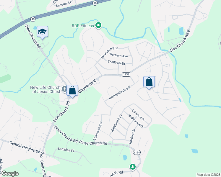 map of restaurants, bars, coffee shops, grocery stores, and more near 4183 Broadstairs Drive Southwest in Concord