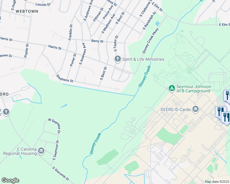 map of restaurants, bars, coffee shops, grocery stores, and more near 2004 Stephens Court in Goldsboro