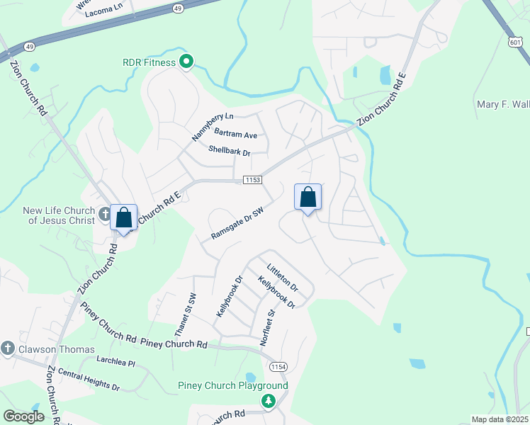 map of restaurants, bars, coffee shops, grocery stores, and more near 967 Ramsgate Drive Southwest in Concord