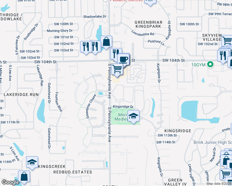 map of restaurants, bars, coffee shops, grocery stores, and more near South Pennsylvania Avenue in Oklahoma City