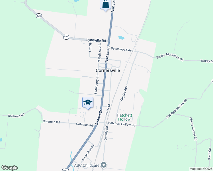 map of restaurants, bars, coffee shops, grocery stores, and more near 202 South Main Street in Cornersville