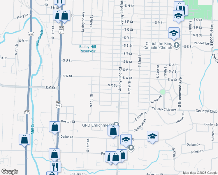map of restaurants, bars, coffee shops, grocery stores, and more near 1806 South X Street in Fort Smith