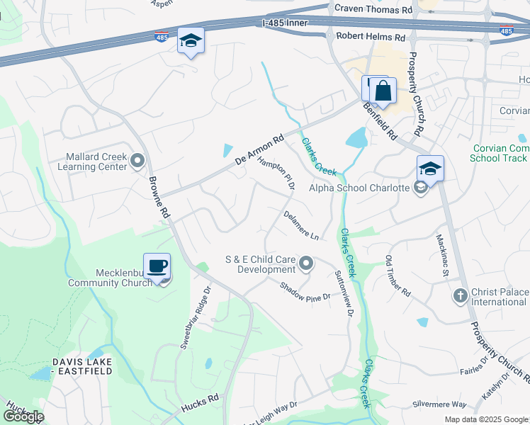map of restaurants, bars, coffee shops, grocery stores, and more near 12123 Hampton Place Drive in Charlotte