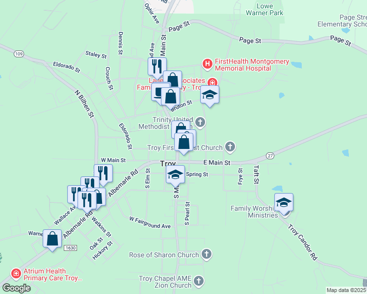 map of restaurants, bars, coffee shops, grocery stores, and more near 115 East Chestnut Street in Troy