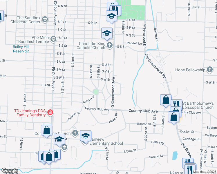 map of restaurants, bars, coffee shops, grocery stores, and more near 23 Ferndale Street in Fort Smith