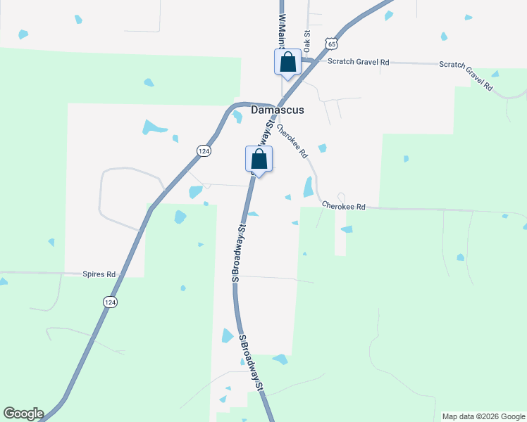 map of restaurants, bars, coffee shops, grocery stores, and more near 17319 Highway 65 South in Damascus