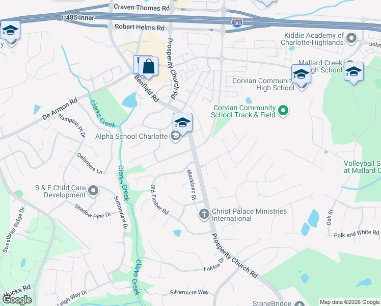 map of restaurants, bars, coffee shops, grocery stores, and more near 5132 Stone Park Drive in Charlotte