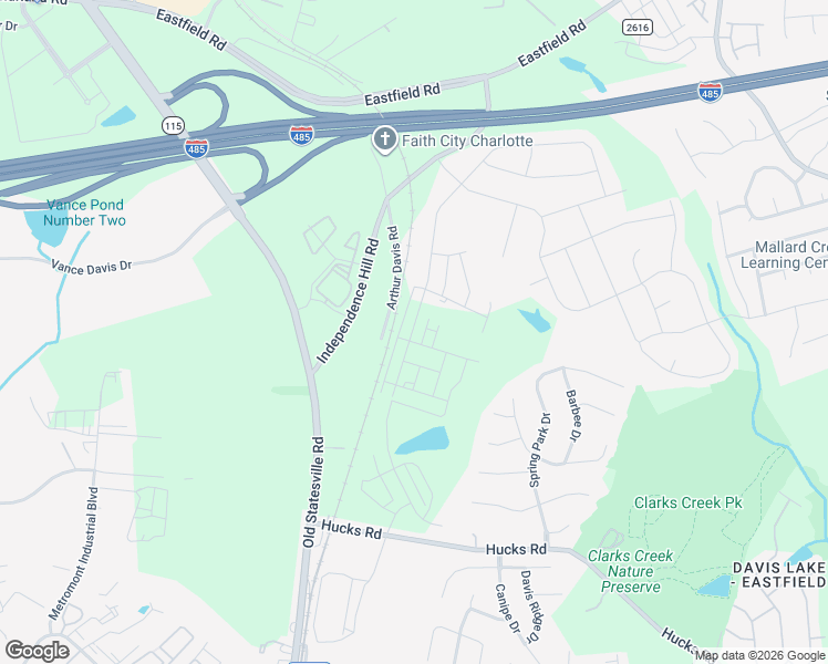 map of restaurants, bars, coffee shops, grocery stores, and more near 10220 Eastfield Road in Huntersville