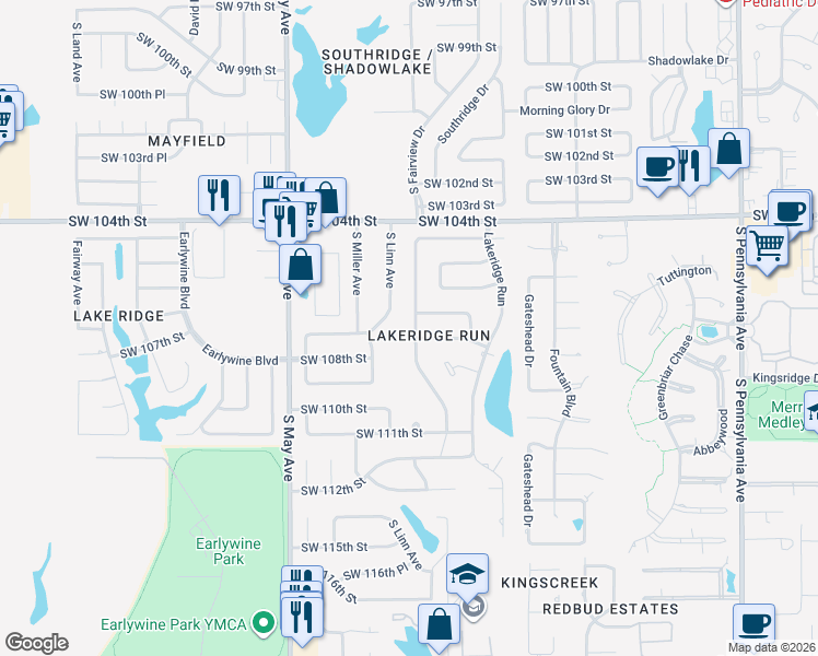 map of restaurants, bars, coffee shops, grocery stores, and more near 2657 Southwest 109th Street in Oklahoma City