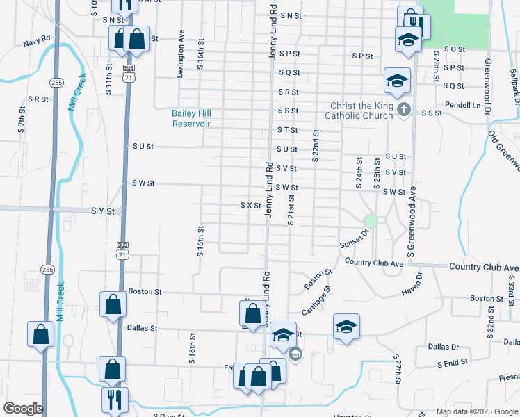 map of restaurants, bars, coffee shops, grocery stores, and more near 2500 Jenny Lind Road in Fort Smith