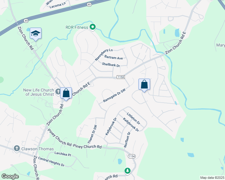 map of restaurants, bars, coffee shops, grocery stores, and more near 4148 Broadstairs Drive Southwest in Concord