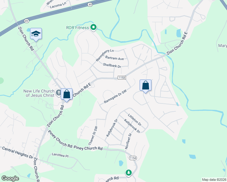 map of restaurants, bars, coffee shops, grocery stores, and more near 4153 Broadstairs Drive Southwest in Concord