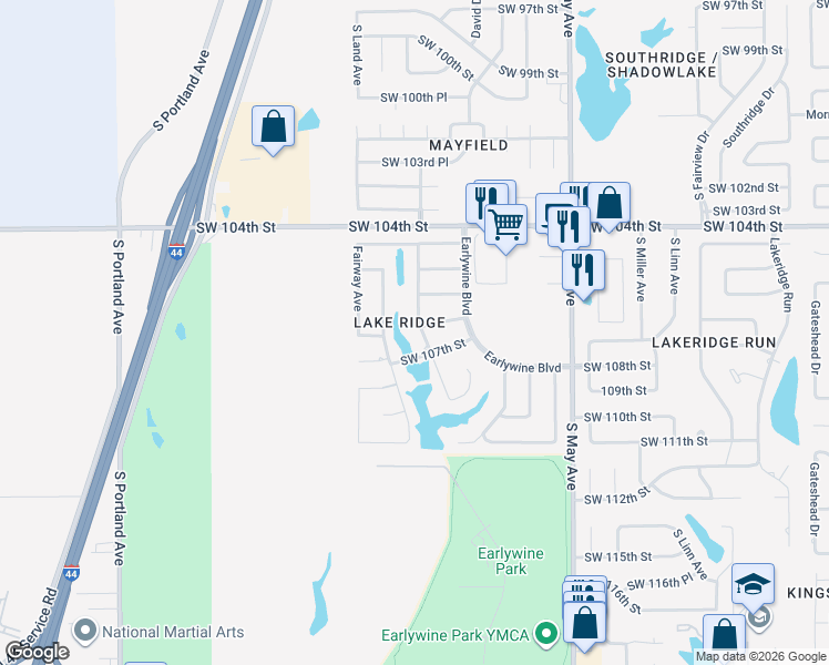 map of restaurants, bars, coffee shops, grocery stores, and more near 10717 Waterside Drive in Oklahoma City