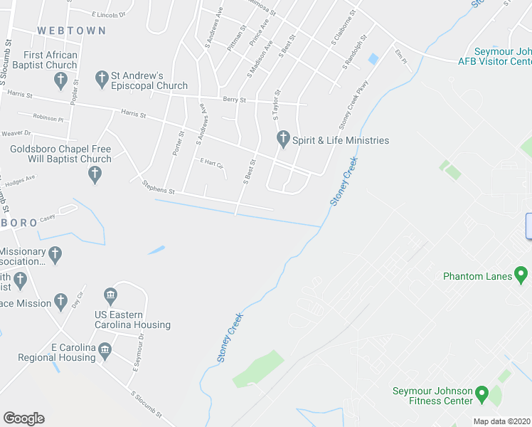 map of restaurants, bars, coffee shops, grocery stores, and more near 1906 Stephens Street in Goldsboro