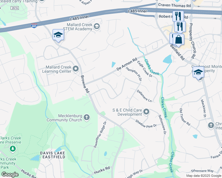 map of restaurants, bars, coffee shops, grocery stores, and more near 8529 Mineral Ridge Way in Charlotte