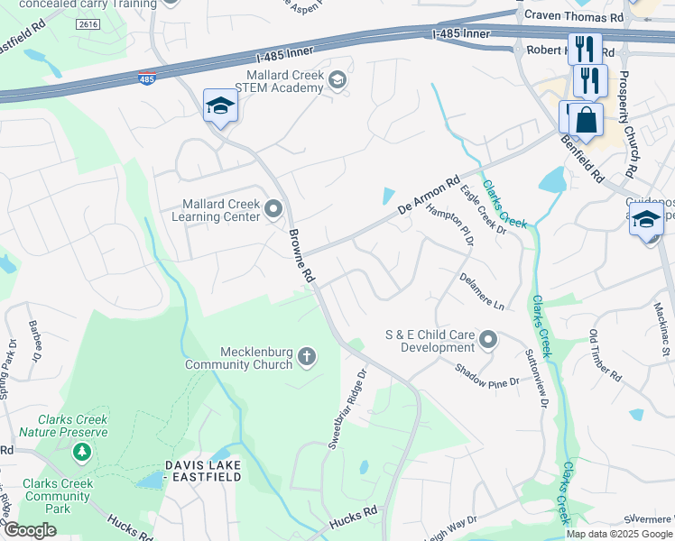 map of restaurants, bars, coffee shops, grocery stores, and more near 8609 Galena View Drive in Charlotte