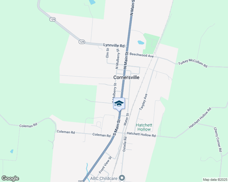 map of restaurants, bars, coffee shops, grocery stores, and more near 100 South Mulberry Street in Cornersville
