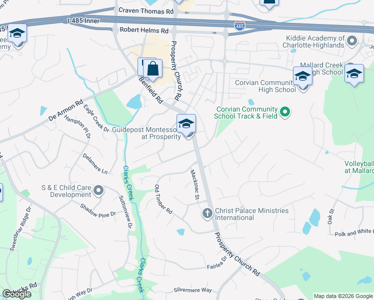 map of restaurants, bars, coffee shops, grocery stores, and more near 5121 Stone Park Drive in Charlotte